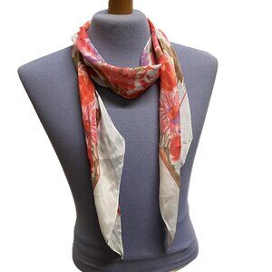 ECHO Silky Scarf Pointed Ends Pink Floral Vintage Hair Bow Tie Headband 65"